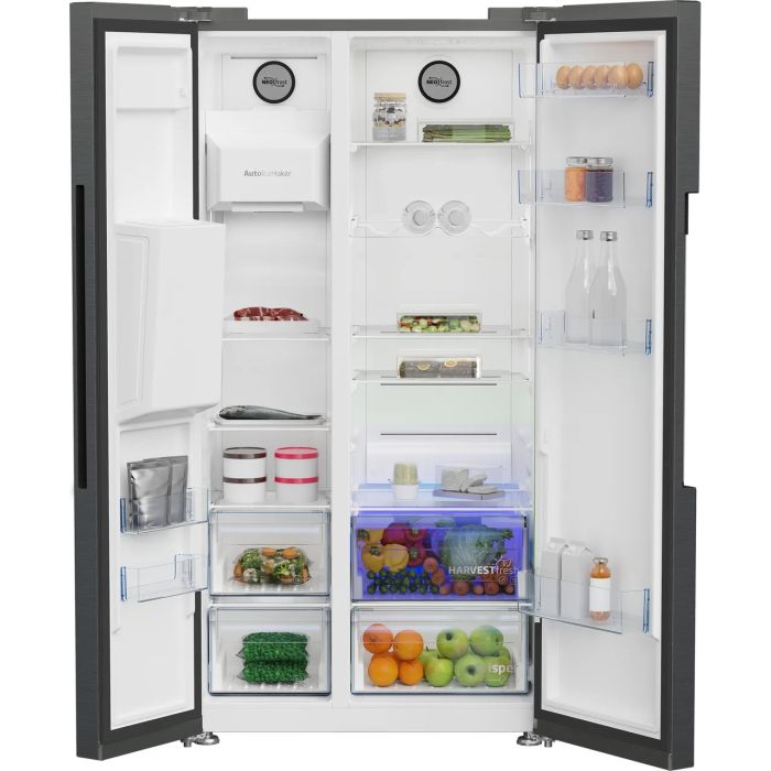BEKO ASP342VPZ HARVEST BLACK STEEL AMERICAN FRIDGE FREEZER. - Electronic World TV